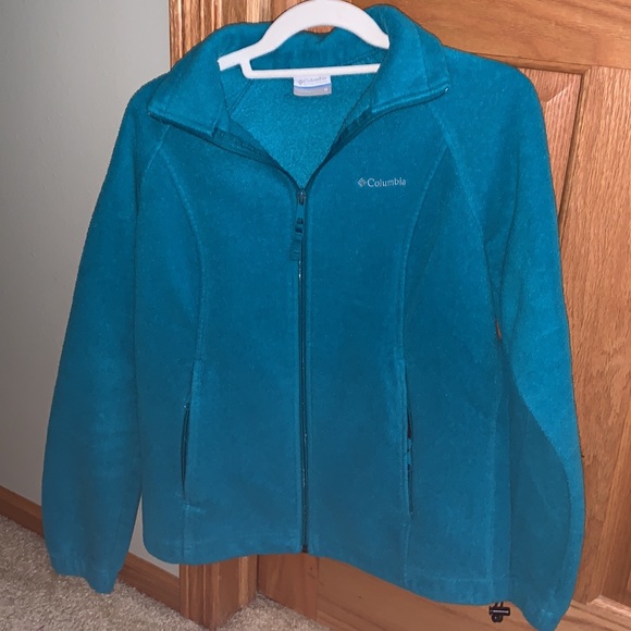Teal green Columbia fleece sweatshirt jacket - Picture 2 of 7